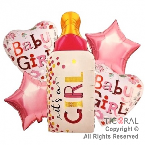 SET DE GLOBOS METALIZADO BABY GIRL MAMADERA ROSA 5 UNIDADES X 1